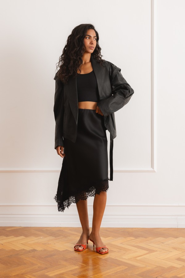 Lia Satin Skirt with Lace Black
