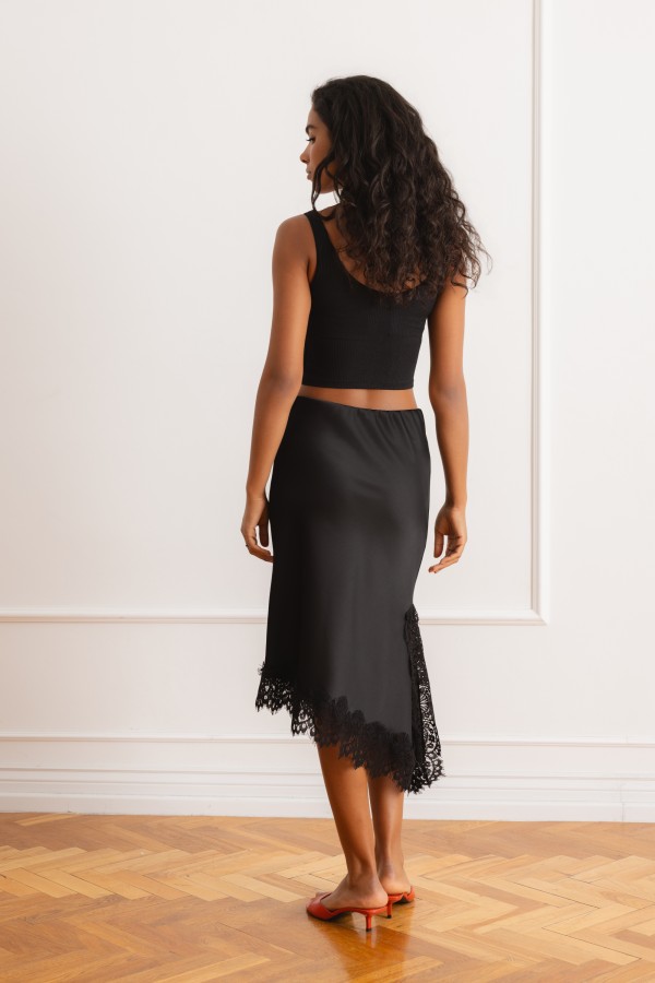Lia Satin Skirt with Lace Black