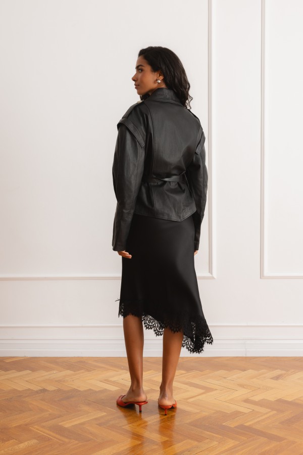 0179 Jacket Leather With Ties Black