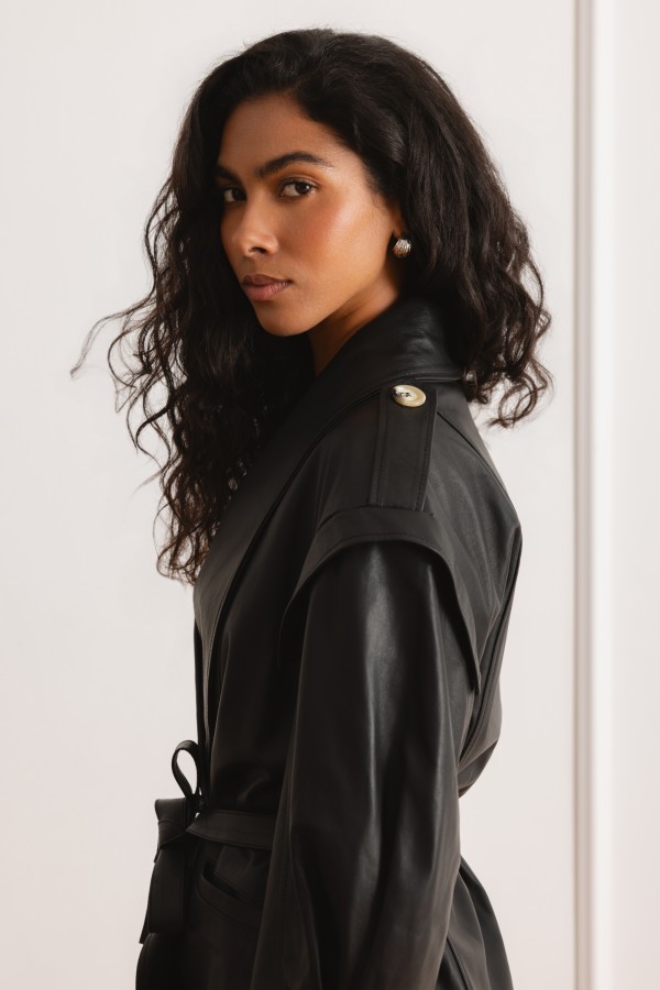 0179 Jacket Leather With Ties Black
