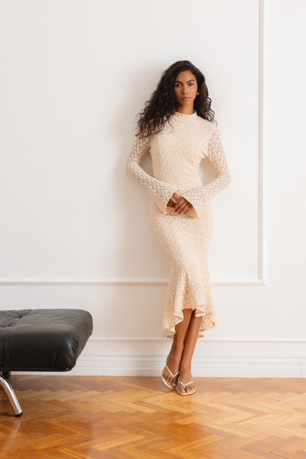 Pauline Dress With Lace Beige