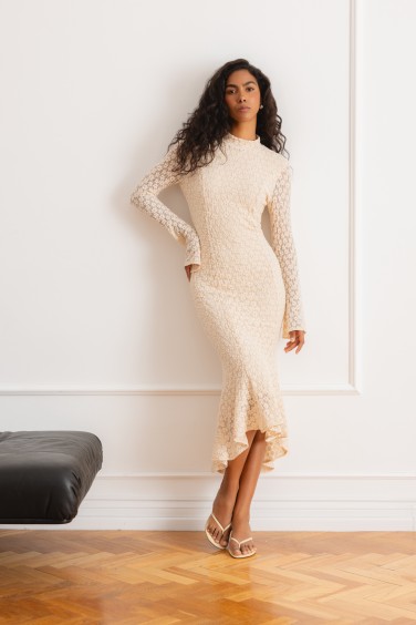 Pauline Dress With Lace Beige