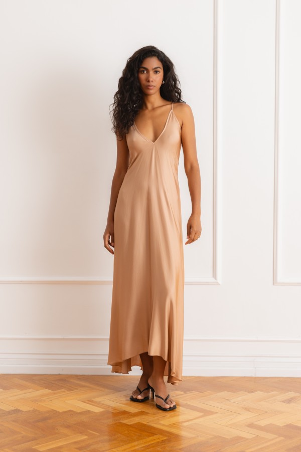 Lumea Satin Dress with Straps Soft Coral