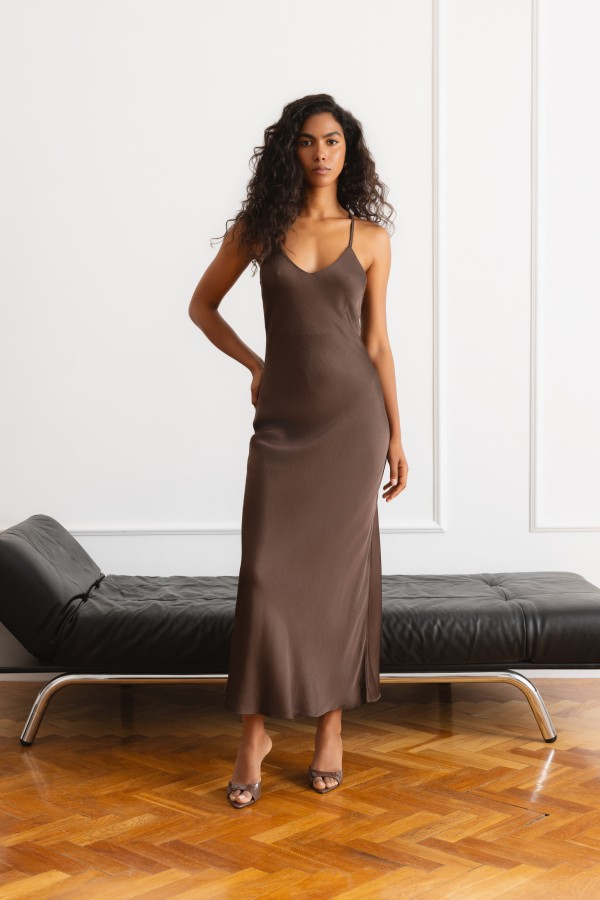 Yasmine Strappy Dress Brown