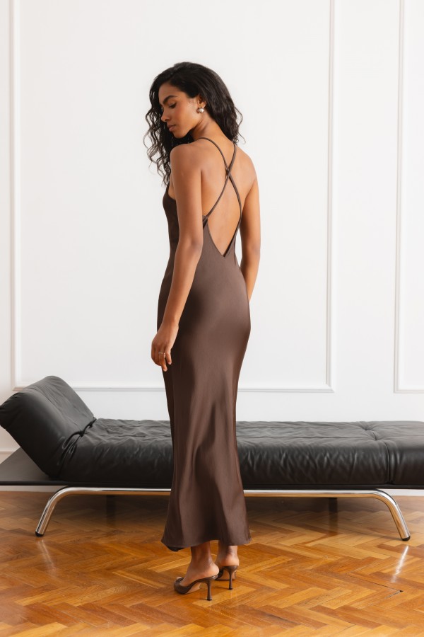 Yasmine Strappy Dress Brown