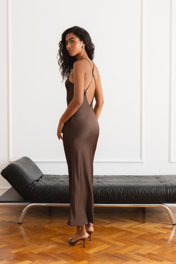 Yasmine Strappy Dress Brown