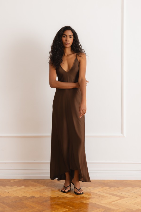 Lumea Satin Strapless Dress Brown