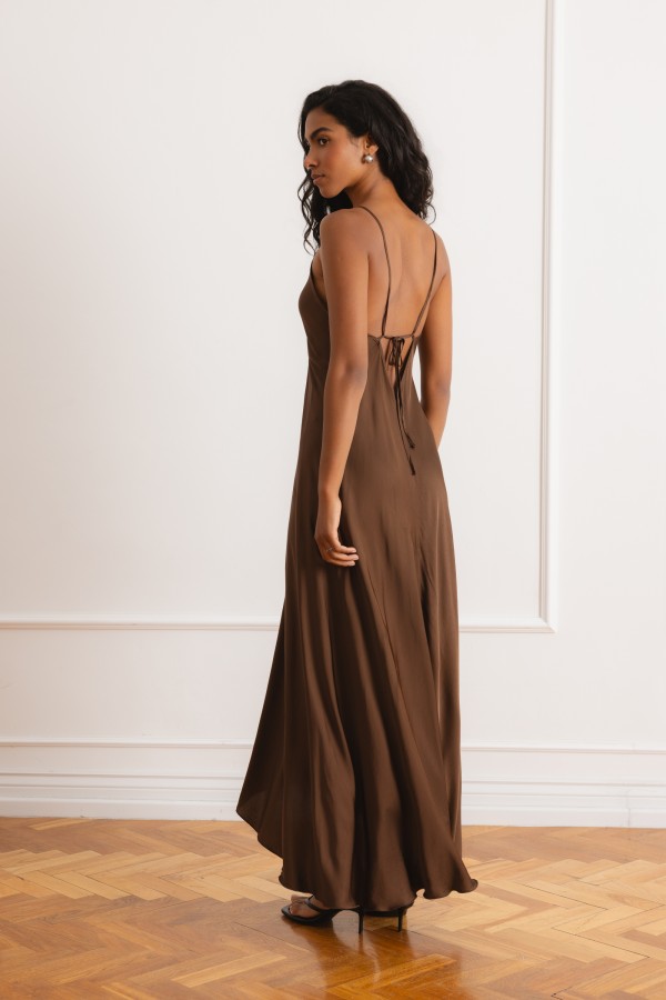 Lumea Satin Strapless Dress Brown