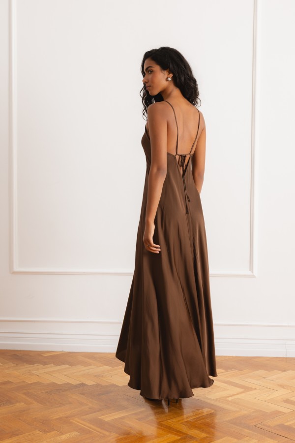 Lumea Satin Strapless Dress Brown