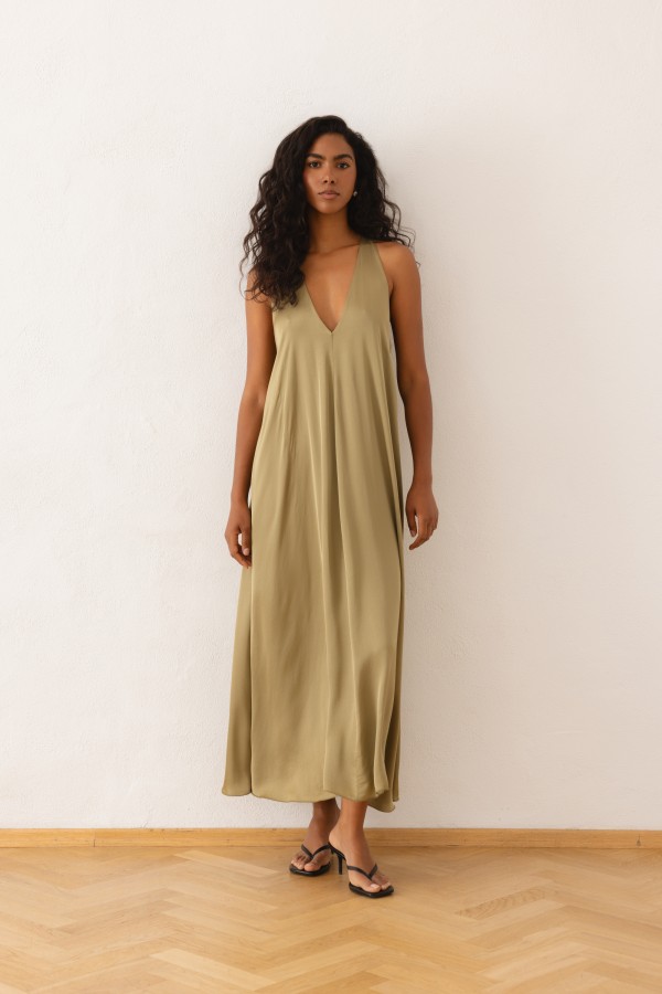 Panama Dress Satin Olive