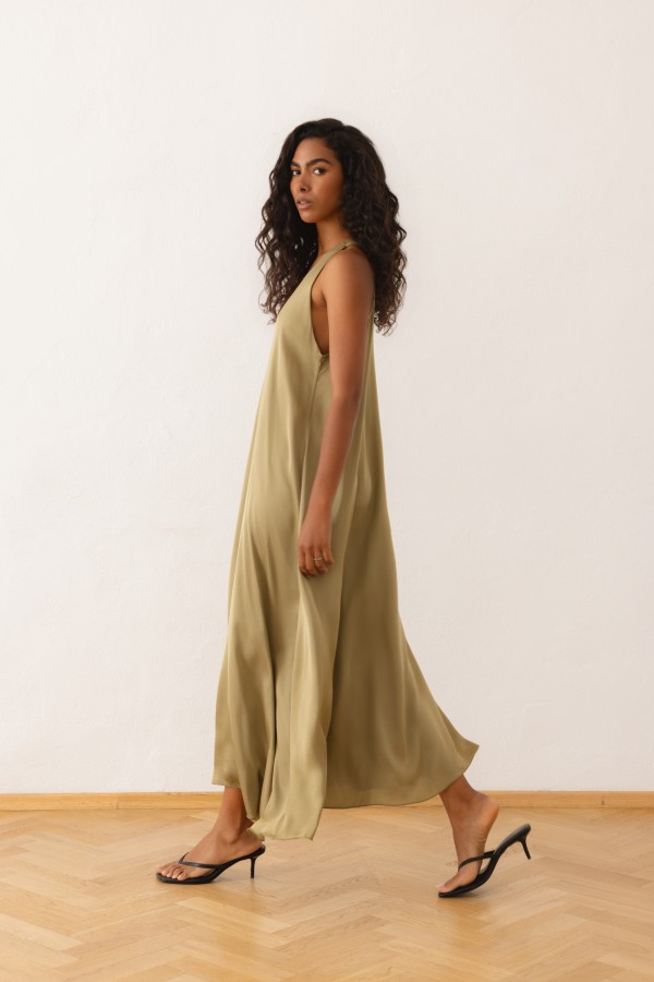 Panama Dress Satin Olive