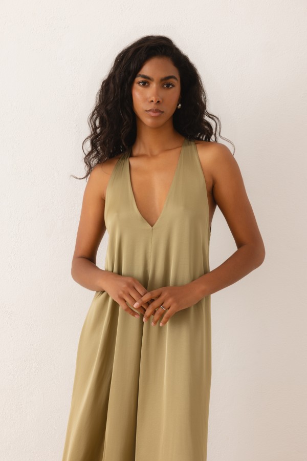 Panama Dress Satin Olive
