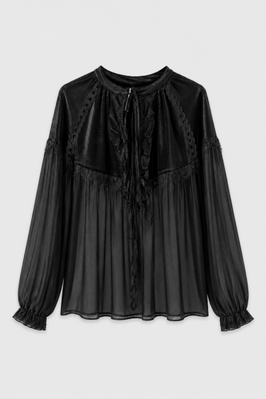 Irina Blouse with Tie Black