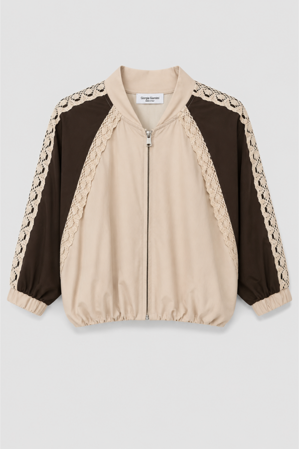 Tessi Sweatshirt with Lace Inserts Beige