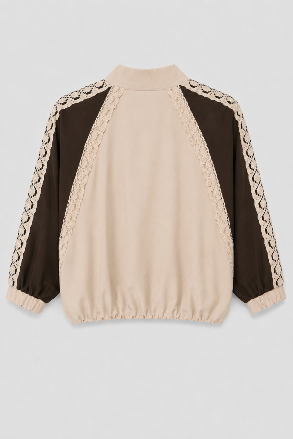 Tessi Sweatshirt with Lace Inserts Beige