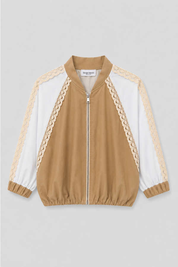 Tessi Bluza Z Koronkowymi Wstawkami Camel