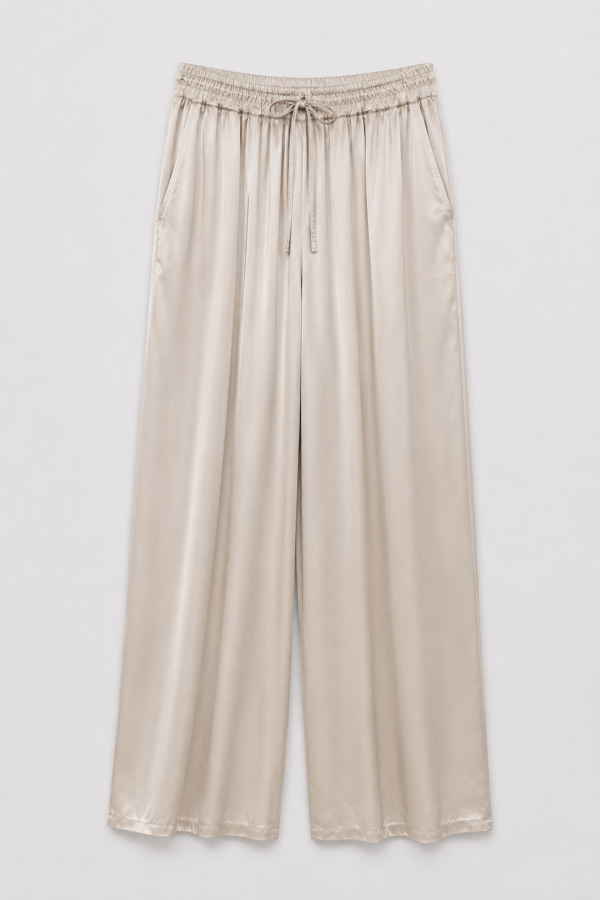 6655 Pants Silk Wide Leg Beige