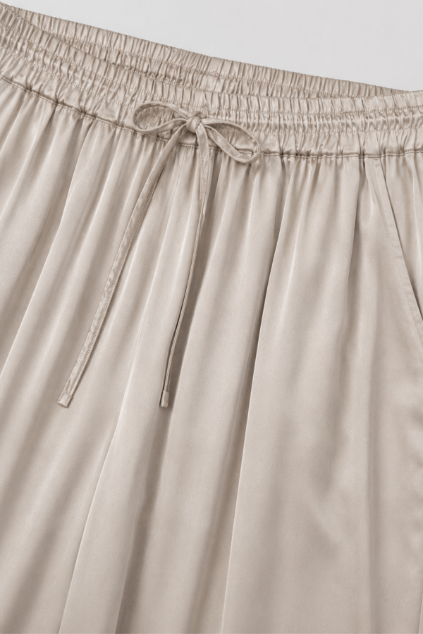 6655 Spodnie Z Jedwabiem Wide Leg Beżowe