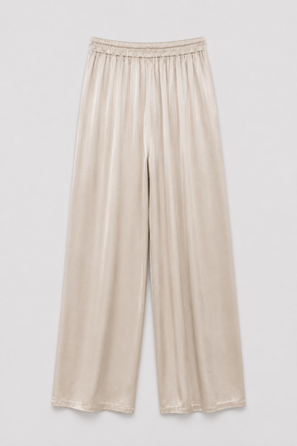 6655 Spodnie Z Jedwabiem Wide Leg Beżowe
