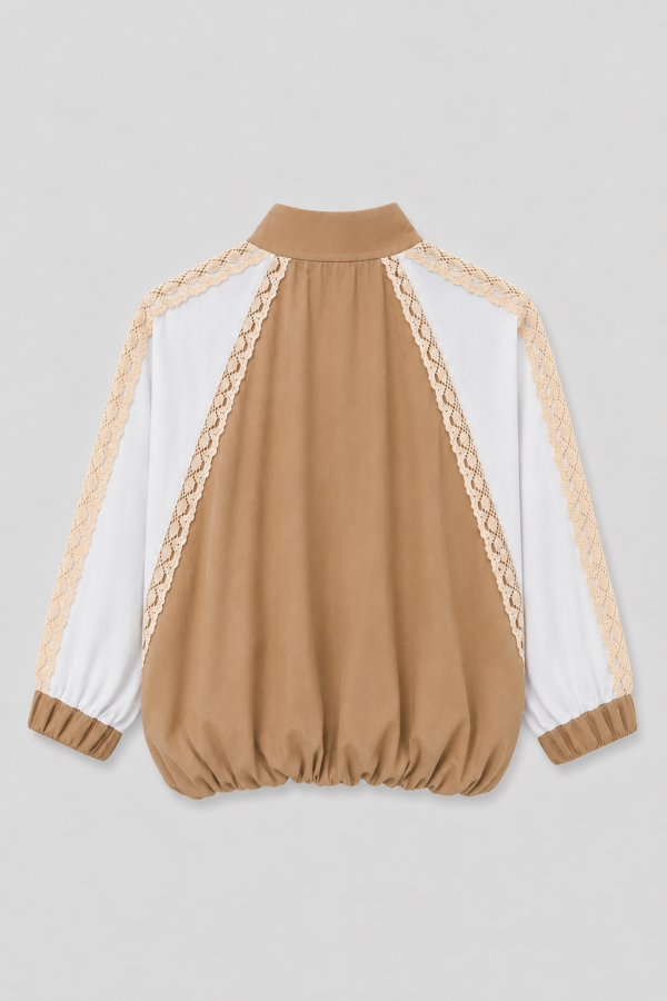 Tessi Bluza Z Koronkowymi Wstawkami Camel