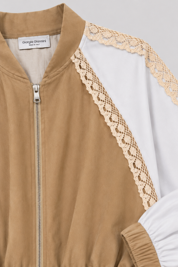 Tessi Sweatshirt with Lace Inserts Camel