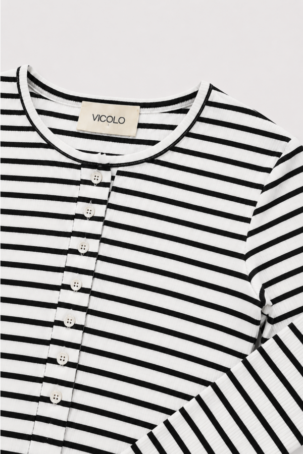 Pearl Striped Blouse Black