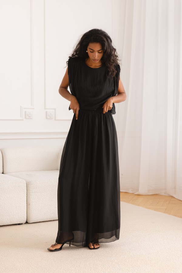 Olympia Trousers Silk Palazzo Black