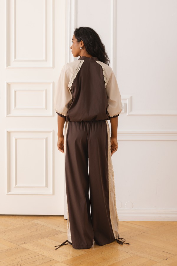 Tessi Trousers with Lace Inserts Brown