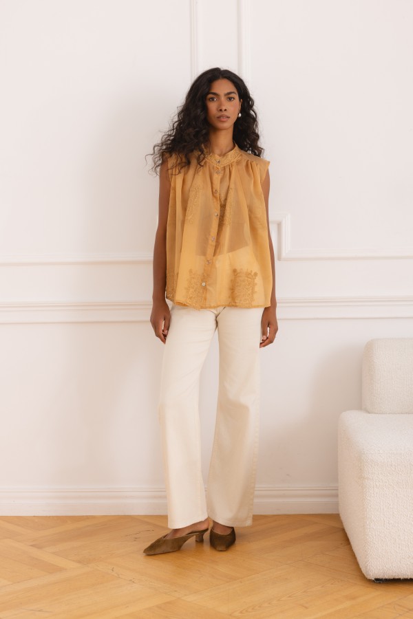 Q114 Spodnie Jeansowe Wide Leg Beżowe