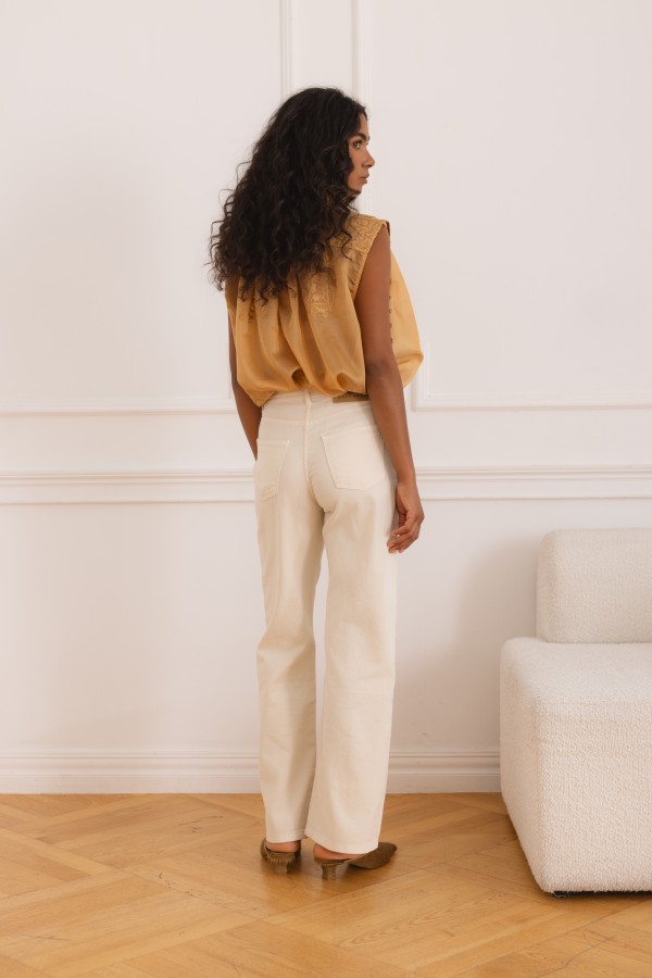 Q114 Spodnie Jeansowe Wide Leg Beżowe