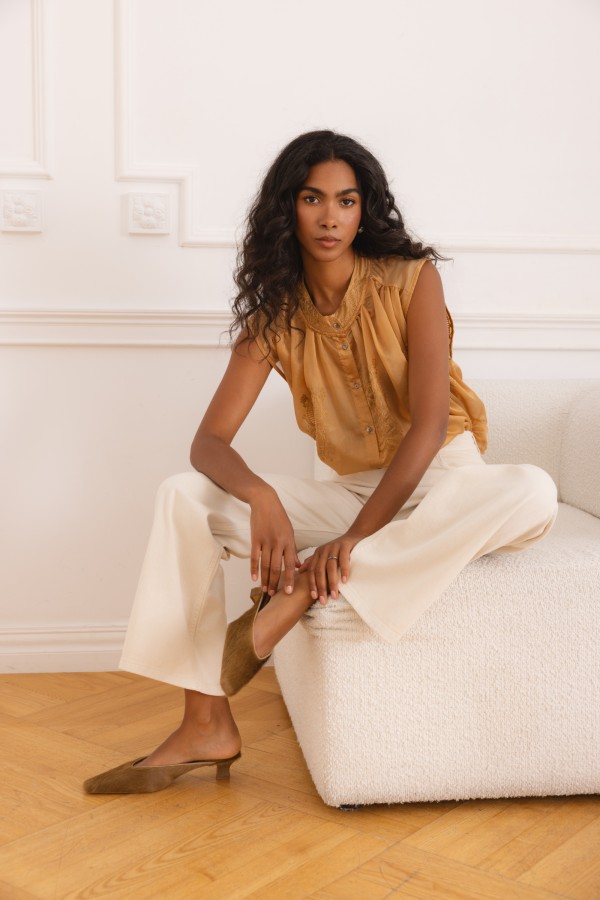 Q114 Spodnie Jeansowe Wide Leg Beżowe