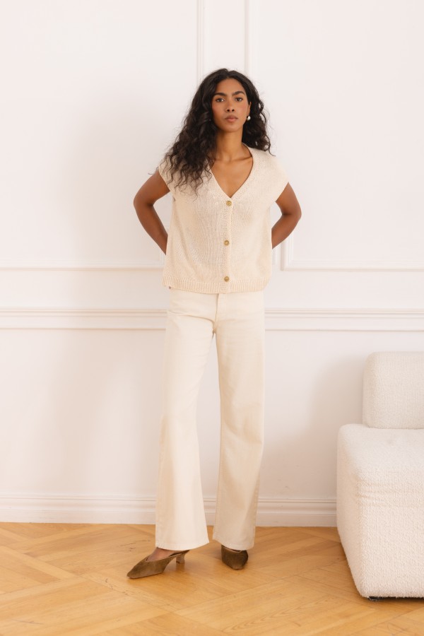 Q114 Spodnie Jeansowe Wide Leg Beżowe