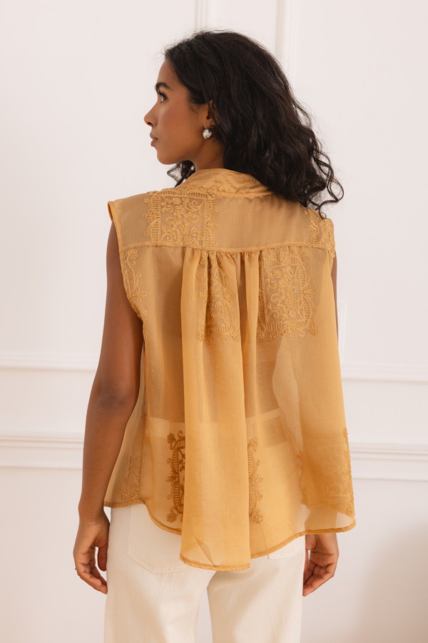 Carrie Blouse Embroidered Camel