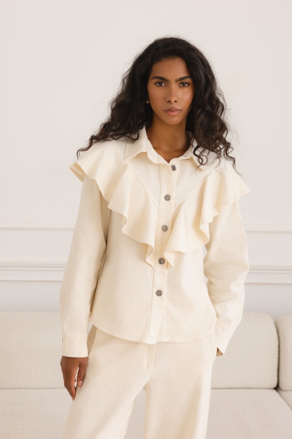95056 Shirt Denim Ruffled Cream