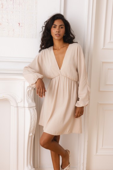 Marina Dress with Tie Beige