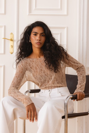 Lace Bluzka Koronkowa Beżowa