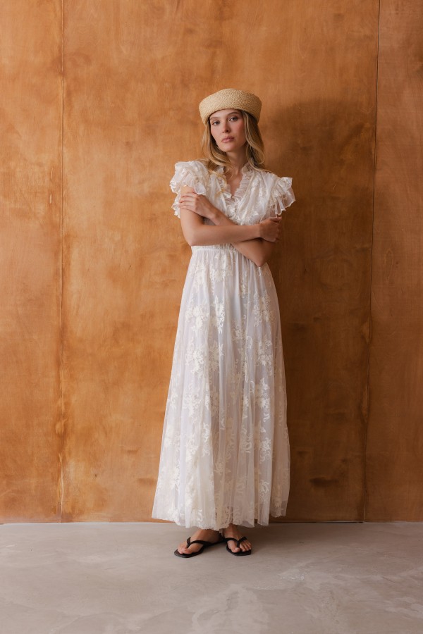 Rosie Dress Embroidered Cream