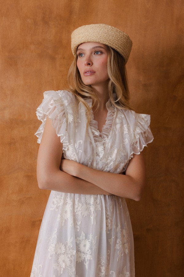 Rosie Dress Embroidered Cream