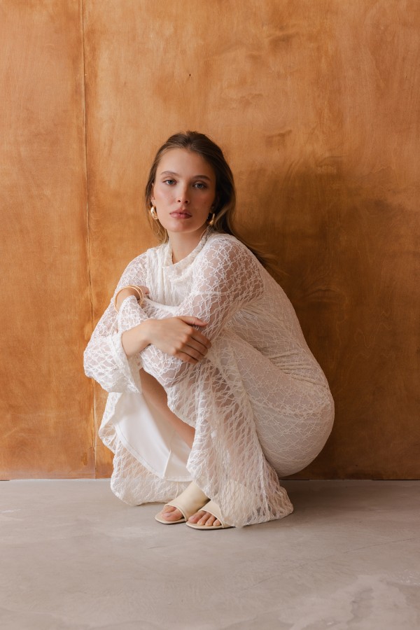 Pauline Dress With Lace Cream