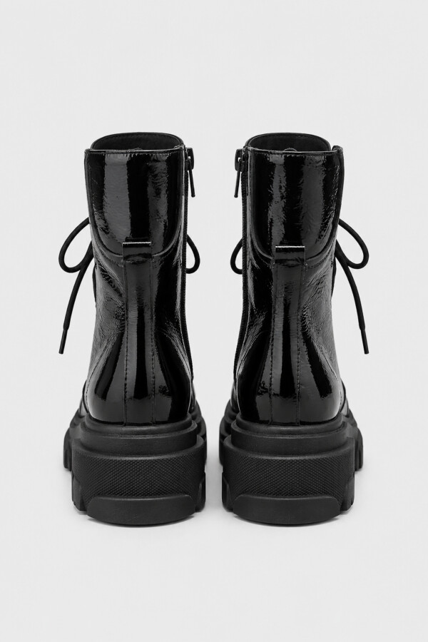 Patent Leather Ankle Boots with a Thick Sole Black