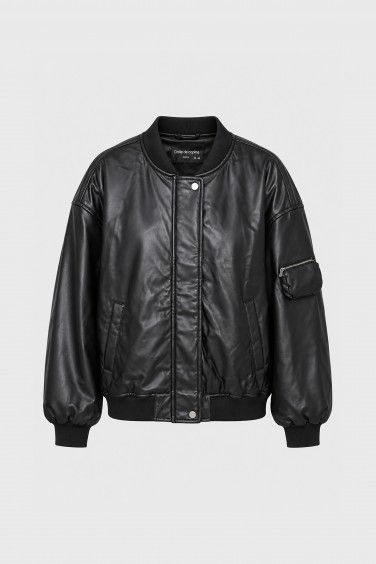 8118 Faux Leather Bomber...