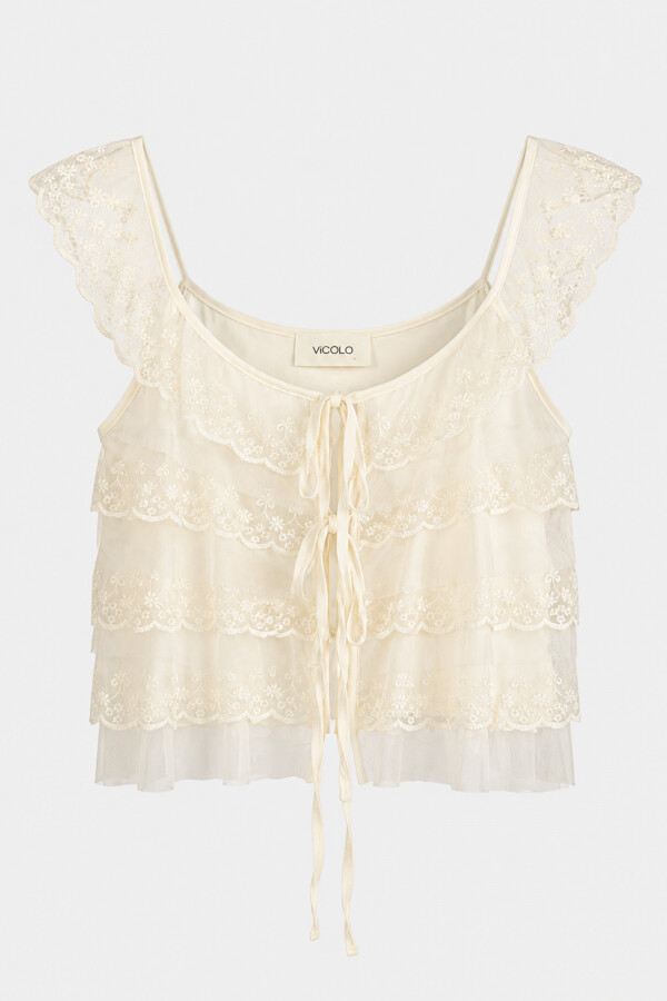 Mirella Blouse with Lace Ruffles Cream