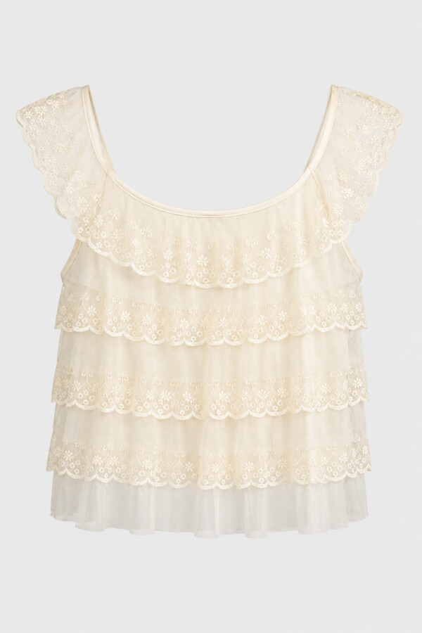 Mirella Blouse with Lace Ruffles Cream