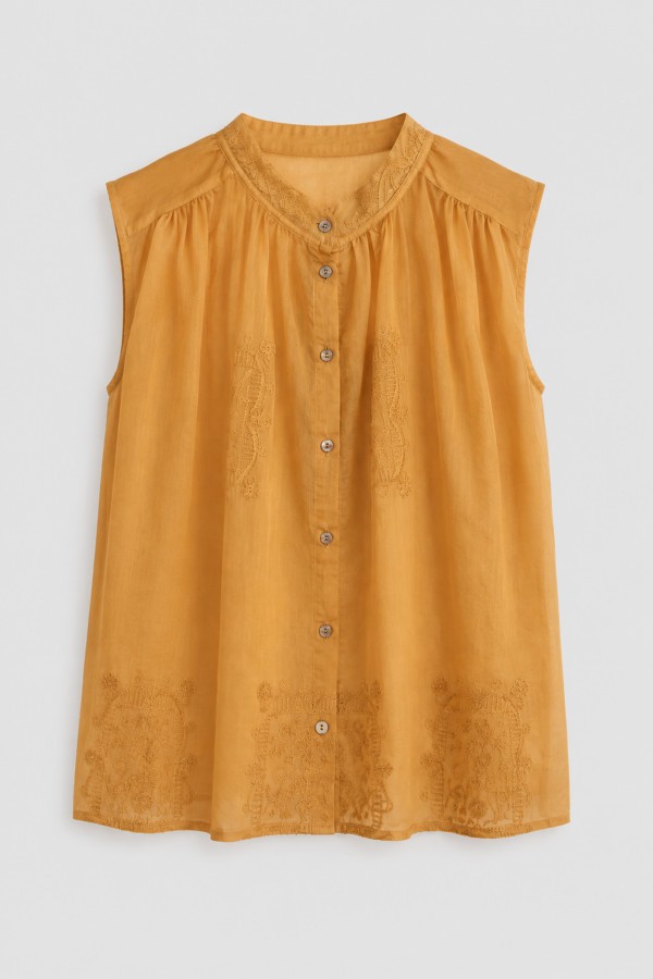 Carrie Blouse Embroidered Camel