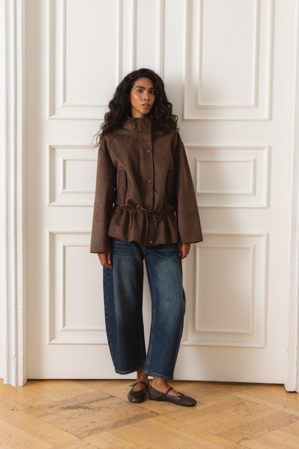 Y0046 Jacket Adjustable Waist Brown