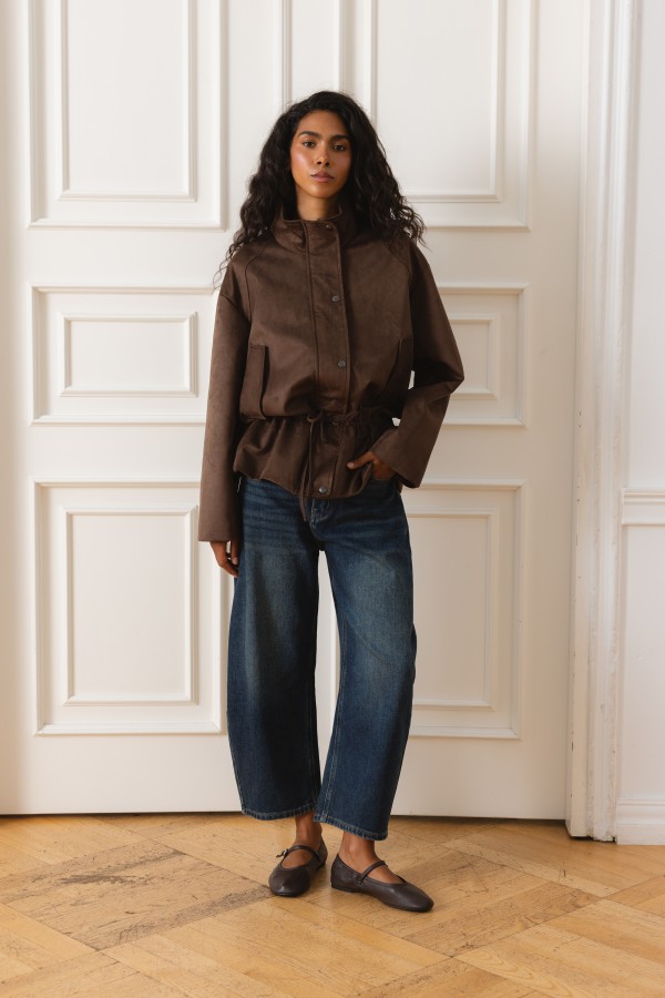 Y0046 Jacket Adjustable Waist Brown