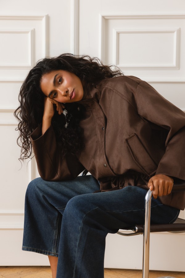 Y0046 Jacket Adjustable Waist Brown