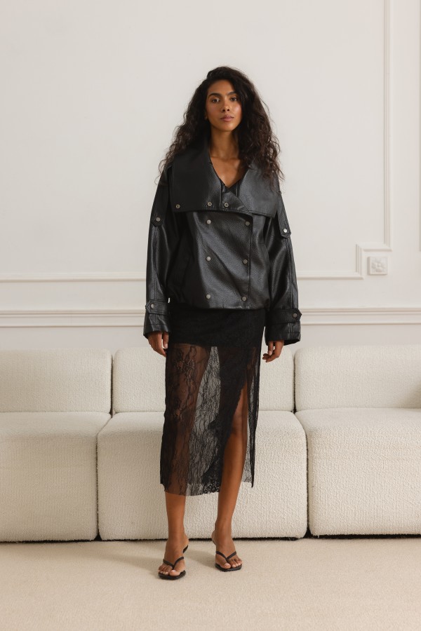 8845 Jacket Faux Leather Oversize Black