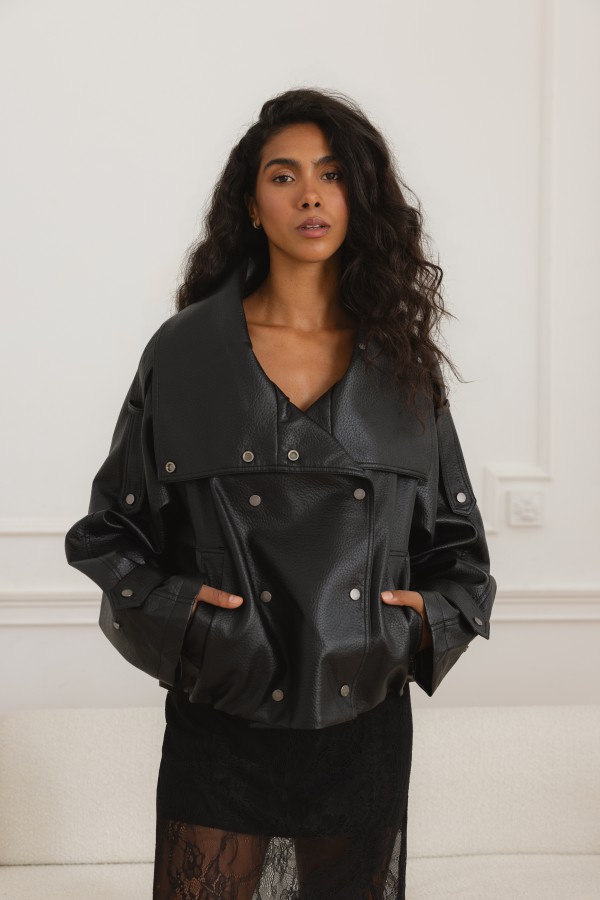 8845 Jacket Faux Leather Oversize Black