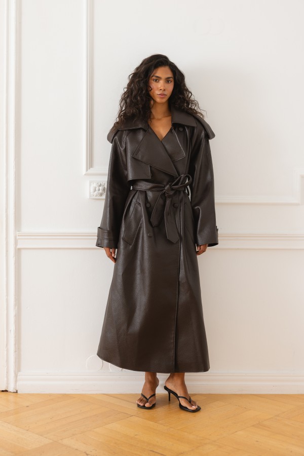 Raven Coat Eco Leather Brown